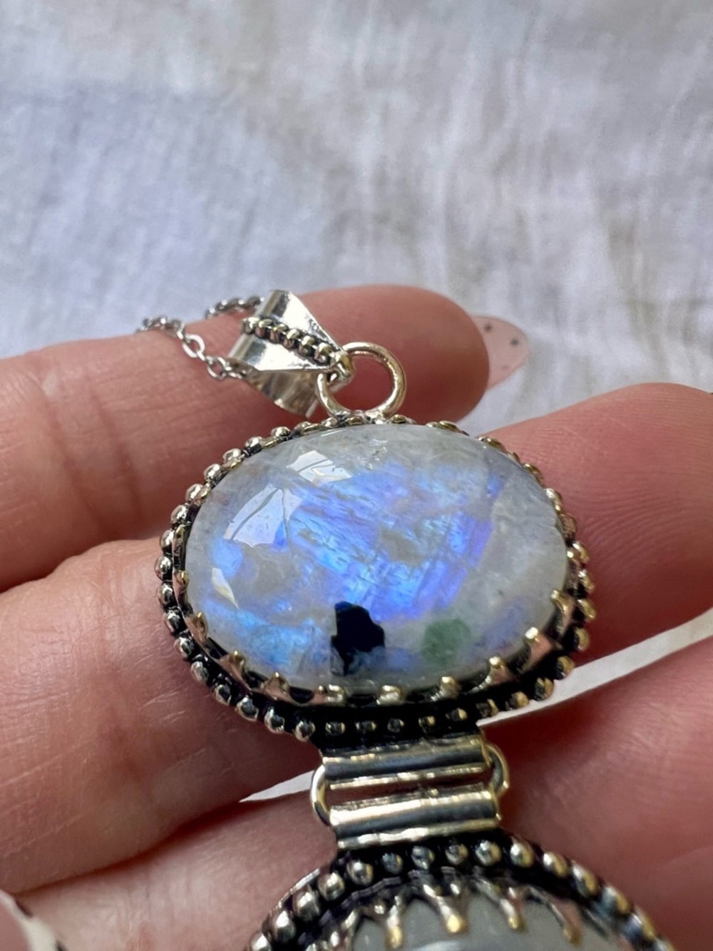 925 OMG OMG! Insane Flash Rainbow Moonstone Pendant Necklace - Picture 8 of 11